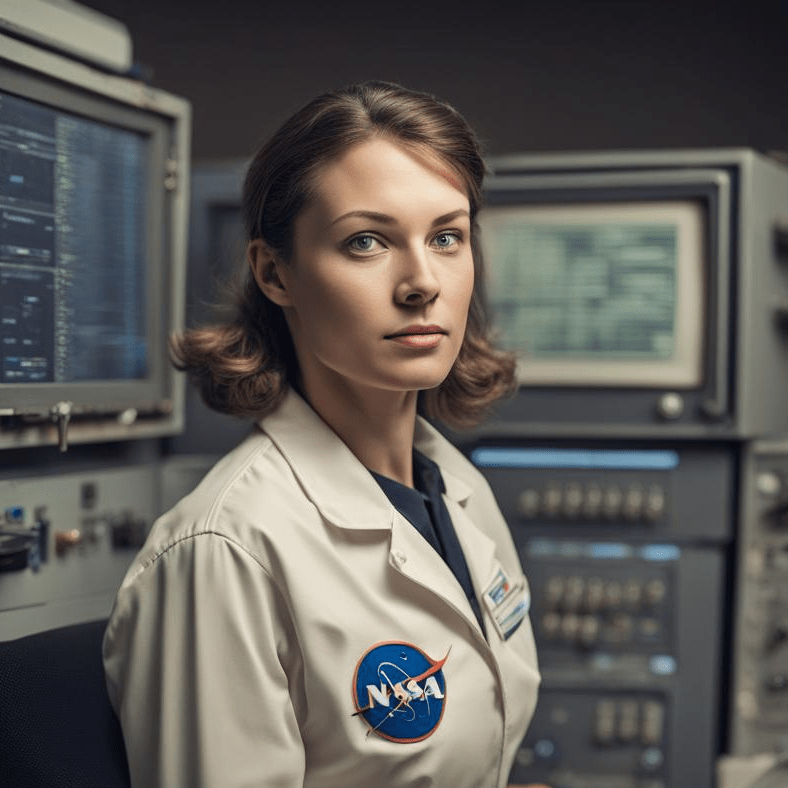 Female NASA technician in front of computer hardware.